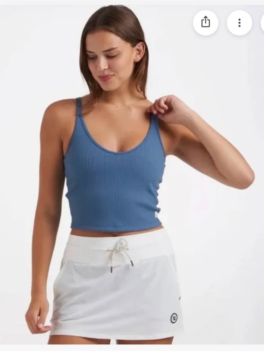 Vuori Blue Ribbed Scoop Crop Tank